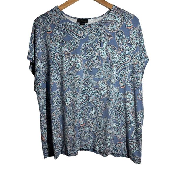 J. Jill Wearever Collection Women XL/P Blue Paisley Short Sleeve Top Business - Picture 1 of 7